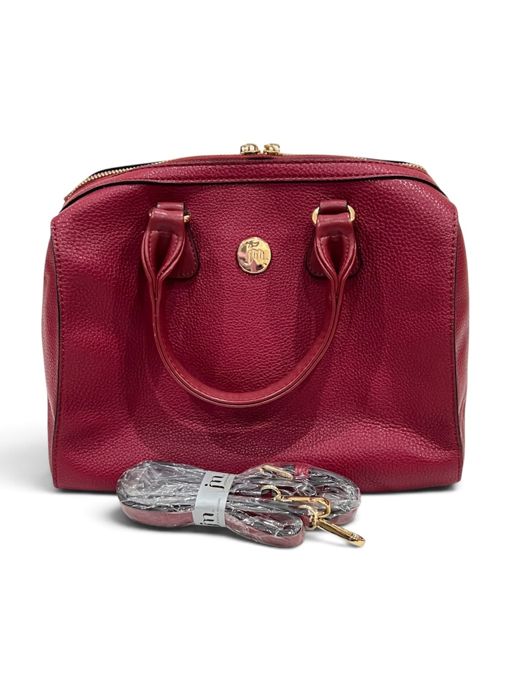 Jessica Moore Berry Red Pebbled Faux Leather Venture Satchel